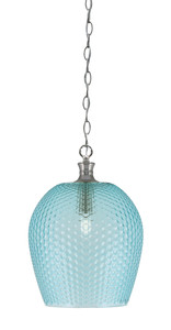 Zola Chain Hung Pendant, Brushed Nickel Finish, 12" Teal Textured Glass (95-BN-4205)