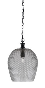 Zola Chain Hung Pendant, Matte Black Finish, 12" Smoke Textured Glass (95-MB-4202)