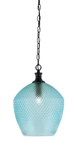 Zola Chain Hung Pendant, Matte Black Finish, 12" Turquoise Textured Glass (95-MB-4225)