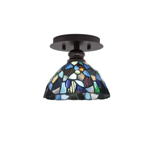 Edge 1 Light Semi-Flush, Espresso Finish, 7" Kaleidoscope Art Glass (1160-ES-9955)