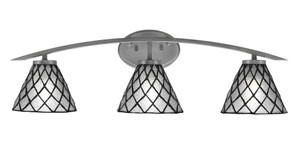 Kurve 3 Light Bath Bar, Graphite Finish, 7" Diamond Ice Art Glass (3723-GP-9185)