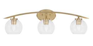 Kurve 3 Light Bath Bar, New Age Brass Finish, 5.75" Clear Bubble Glass (3723-NAB-4100)
