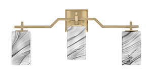 Corbin 3 Light Bath Bar, New Age Brass Finish, 3.5" Square Onyx Swirl Glass (2313-NAB-549)