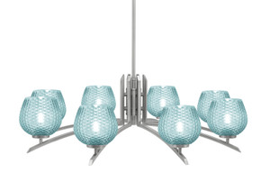 Kurve 8 Light Chandelier, Graphite Finish, 6" Turquoise Textured Glass (3708-GP-4605)