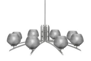 Kurve 8 Light Chandelier, Graphite Finish, 6" Smoke Textured Glass (3708-GP-4622)