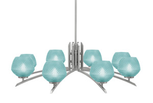 Kurve 8 Light Chandelier, Graphite Finish, 6" Turquoise Textured Glass (3708-GP-4625)
