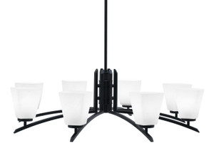 Kurve 8 Light Chandelier, Matte Black Finish, 4.5" Square White Muslin Glass (3708-MB-460)