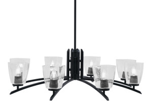 Kurve 8 Light Chandelier, Matte Black Finish, 4.5" Square Clear Bubble Glass (3708-MB-461)
