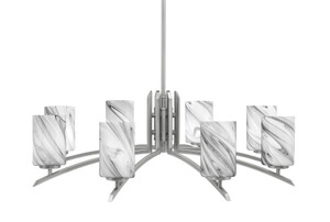 Kurve 8 Light Chandelier, Graphite Finish, 4" Onyx Swirl Glass (3708-GP-3009)