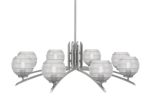 Kurve 8 Light Chandelier, Graphite Finish, 6" Clear Ribbed Glass (3708-GP-5110)