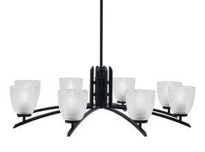 Kurve 8 Light Chandelier, Matte Black Finish, 5" Clear Ribbed Glass (3708-MB-500)