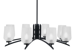 Kurve 8 Light Chandelier, Matte Black Finish, 5" Clear Textured Glass (3708-MB-4250)