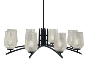 Kurve 8 Light Chandelier, Matte Black Finish, 5" Silver Textured Glass (3708-MB-4253)