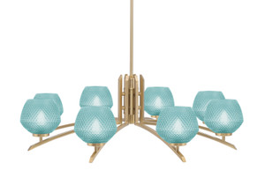 Kurve 8 Light Chandelier, New Age Brass Finish, 6" Turquoise Textured Glass (3708-NAB-4625)