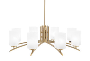 Kurve 8 Light Chandelier, New Age Brass Finish, 3.5" Square White Marble Glass (3708-NAB-541)