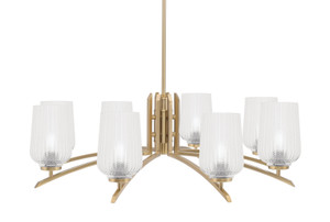 Kurve 8 Light Chandelier, New Age Brass Finish, 5" Clear Textured Glass (3708-NAB-4250)