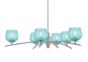 Kurve 6 Light Chandelier, Graphite Finish, 6" Turquoise Textured Glass (3746-GP-4605)
