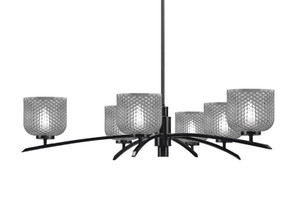 Kurve 6 Light Chandelier, Matte Black Finish, 6" Smoke Textured Glass (3746-MB-4612)