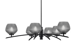 Kurve 6 Light Chandelier, Matte Black Finish, 6" Smoke Textured Glass (3746-MB-4622)