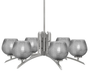 Kurve 6 Light Chandelier, Graphite Finish, 6" Smoke Textured Glass (3706-GP-4602)