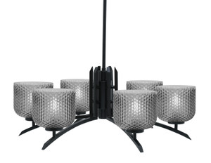 Kurve 6 Light Chandelier, Matte Black Finish, 6" Smoke Textured Glass (3706-MB-4612)