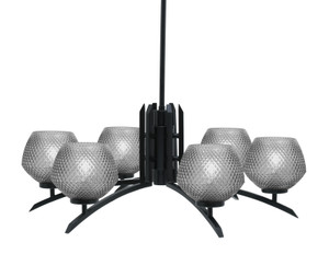Kurve 6 Light Chandelier, Matte Black Finish, 6" Smoke Textured Glass (3706-MB-4622)