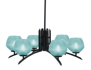 Kurve 6 Light Chandelier, Matte Black Finish, 6" Turquoise Textured Glass (3706-MB-4625)