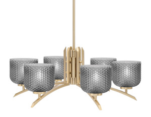 Kurve 6 Light Chandelier, New Age Brass Finish, 6" Smoke Textured Glass (3706-NAB-4612)