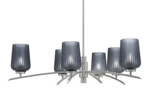 Kurve 6 Light Chandelier, Graphite Finish, 5" Smoke Textured Glass (3746-GP-4252)