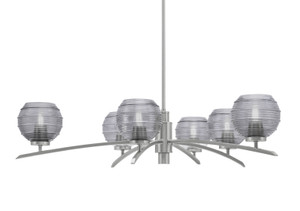 Kurve 6 Light Chandelier, Graphite Finish, 6" Smoke Ribbed Glass (3746-GP-5112)