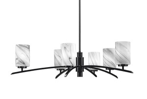Kurve 6 Light Chandelier, Matte Black Finish, 4" Onyx Swirl Glass (3746-MB-3009)
