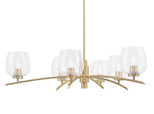 Kurve 6 Light Chandelier, New Age Brass Finish, 6" Clear Bubble Glass (3746-NAB-4810)