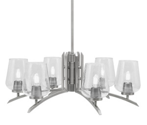 Kurve 6 Light Chandelier, Graphite Finish, 5" Clear Bubble Glass (3706-GP-210)