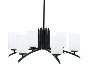 Kurve 6 Light Chandelier, Matte Black Finish, 4" White Marble Glass (3706-MB-3001)