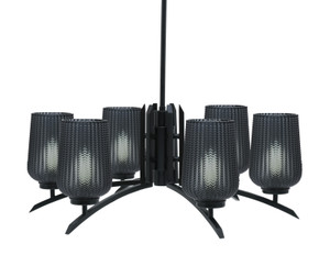 Kurve 6 Light Chandelier, Matte Black Finish, 5" Smoke Textured Glass (3706-MB-4252)