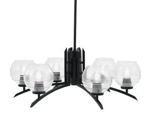 Kurve 6 Light Chandelier, Matte Black Finish, 6" Clear Ribbed Glass (3706-MB-5110)