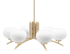 Kurve 6 Light Chandelier, New Age Brass Finish, 7" White Muslin Glass  (3706-NAB-212)