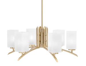 Kurve 6 Light Chandelier, New Age Brass Finish, 3.5" Square White Marble Glass (3706-NAB-541)