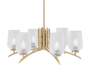 Kurve 6 Light Chandelier, New Age Brass Finish, 5" Clear Textured Glass (3706-NAB-4250)