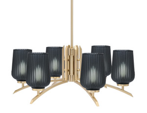 Kurve 6 Light Chandelier, New Age Brass Finish, 5" Smoke Textured Glass (3706-NAB-4252)