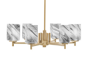 Franklin 6 Light, Chandelier, New Age Brass Finish, 3.5" Square Onyx Swirl Glass (1206-NAB-549)