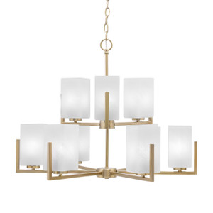 Atlas 9 Light, Chandelier, New Age Brass Finish, 3.5" Square White Marble Glass (4509-NAB-541)