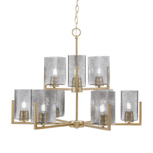 Atlas 9 Light, Chandelier, New Age Brass Finish, 3.5" Square Smoke Bubble Glass (4509-NAB-542)