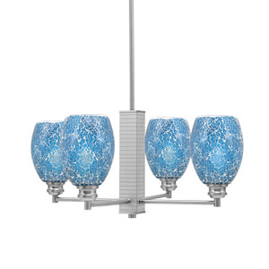 Edge 4 Light Chandelier, Brushed Nickel Finish, 5" Turquoise Fusion Glass (1154-BN-5055)
