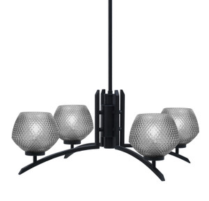 Kurve 4 Light Chandelier, Matte Black Finish, 6" Smoke Textured Glass (3704-MB-4622)