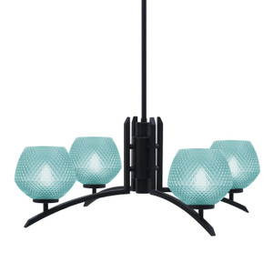 Kurve 4 Light Chandelier, Matte Black Finish, 6" Turquoise Textured Glass (3704-MB-4625)