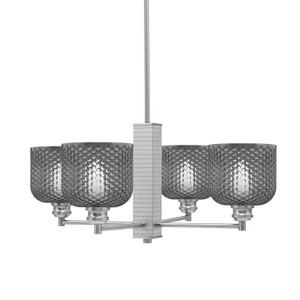 Edge 4 Light Chandelier, Brushed Nickel Finish, 6" Smoke Textured Glass (1154-BN-4612)