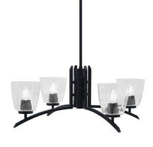 Kurve 4 Light Chandelier, Matte Black Finish, 4.5" Square Clear Bubble Glass (3704-MB-461)