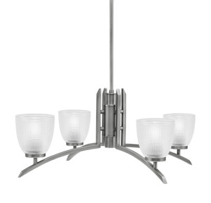 Kurve 4 Light Chandelier, Graphite Finish, 5" Clear Ribbed Glass (3704-GP-500)