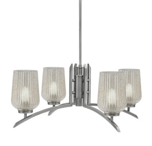 Kurve 4 Light Chandelier, Graphite Finish, 5" Silver Textured Glass (3704-GP-4253)